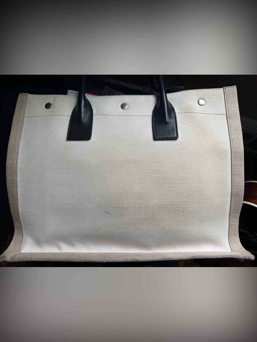 SOLD Saint Laurent Rive Gauche Tote - Black, Cream, and Tan - Picture 16 of 16